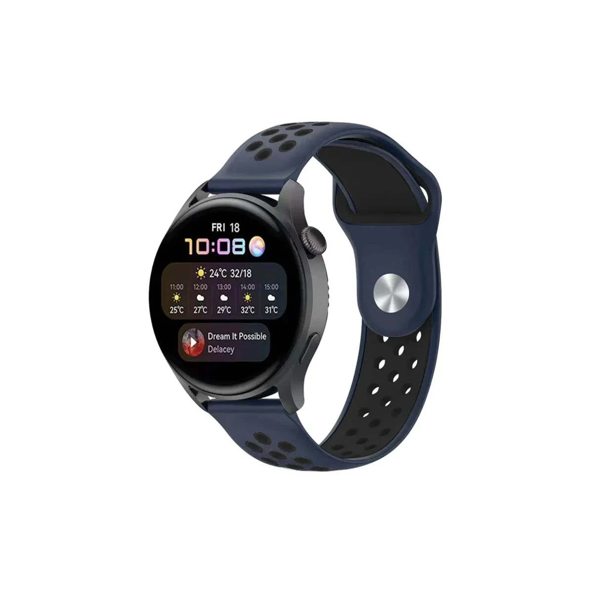 Watch 22mm Spor Delikli Kordon - Lacivert-Siyah