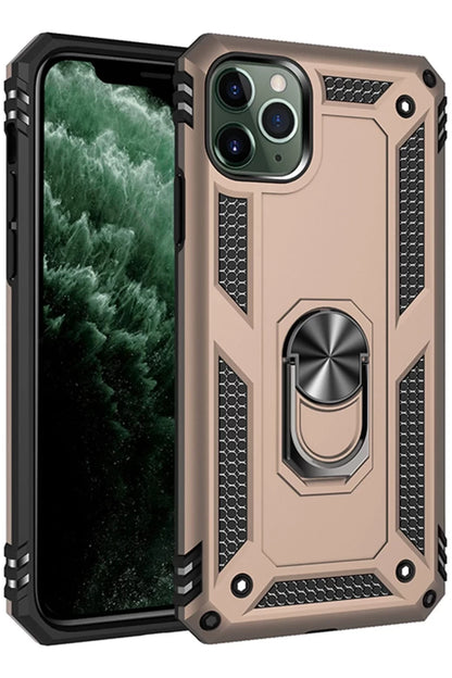 Apple iPhone 11 Pro Max Kılıf Sofya Yüzüklü Silikon Kapak - Gold