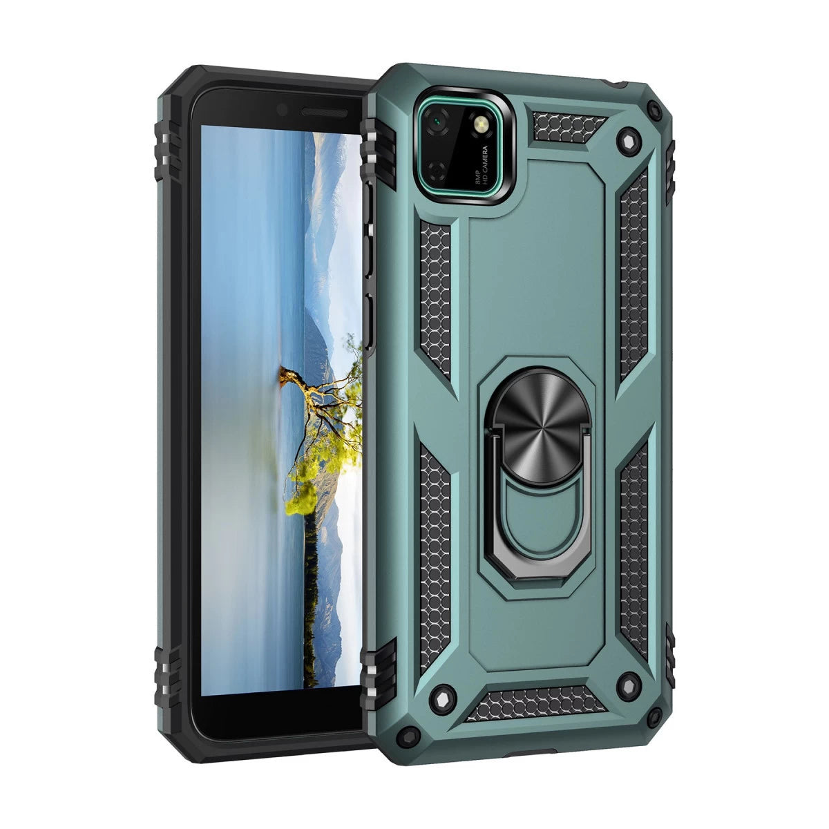 Huawei Y5P Kılıf Sofya Yüzüklü Silikon Kapak - Yeşil
