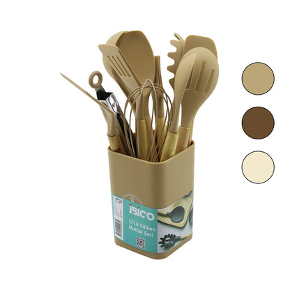 11PCS+KOVA SİLİKON MUTFAK SETİ BAMBU SAP 3-KAŞIK- 3-SPATULA- 1-KEVGİR- 1-KEPÇE- 1-MAŞA- 1-ÇRPC- 1-FRÇ (5643)