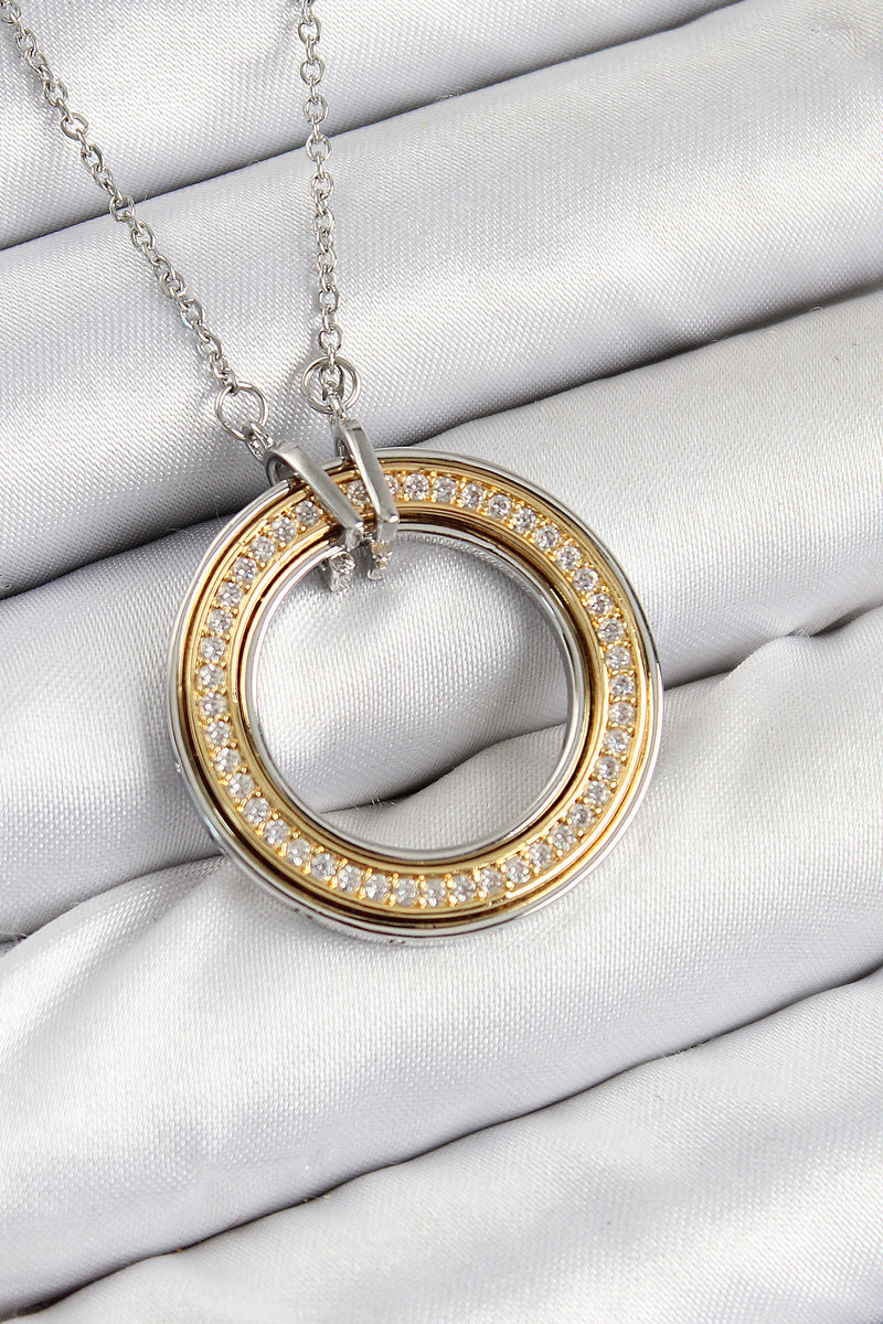 316L Çelik Zirkon Taşlı Dönen Daire Model Gold Ve Gümüş Renk Kadın Kolye