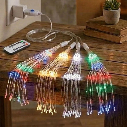 BUFFER® 4’lü Açılır LED Işık Seti – 8 Farklı Işık Modlu, Kumandalı, USB Kablolu Renkli Dekoratif Fiber LED Lamba
