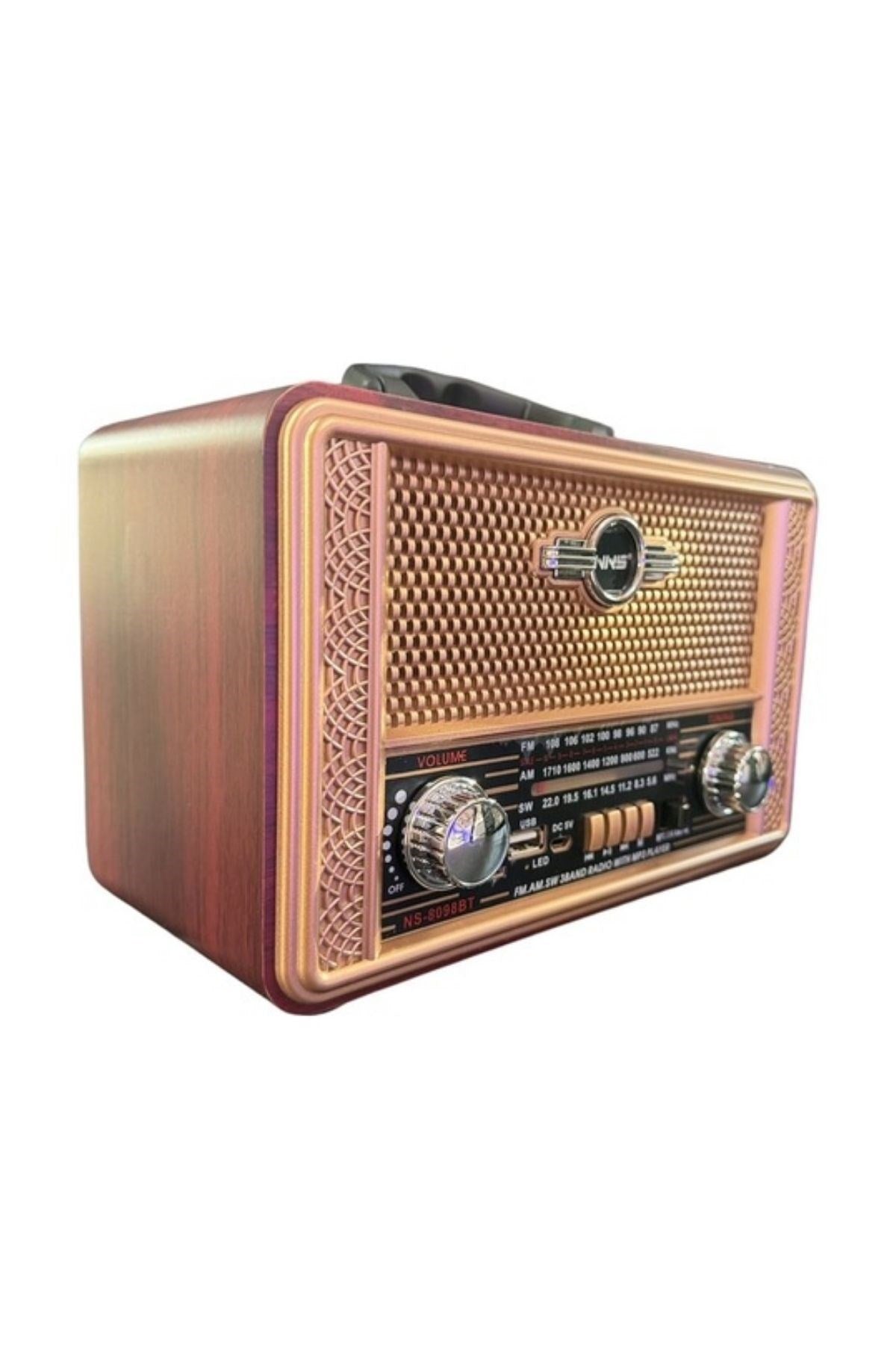 BUFFER® Retro, Nostaljik, Ahşap Tasarım Bluetooth Hoparlörlü, Şarjlı, Taşınabilir Otantik Tasarımlı FM/AM Destekli Radyo NS8098