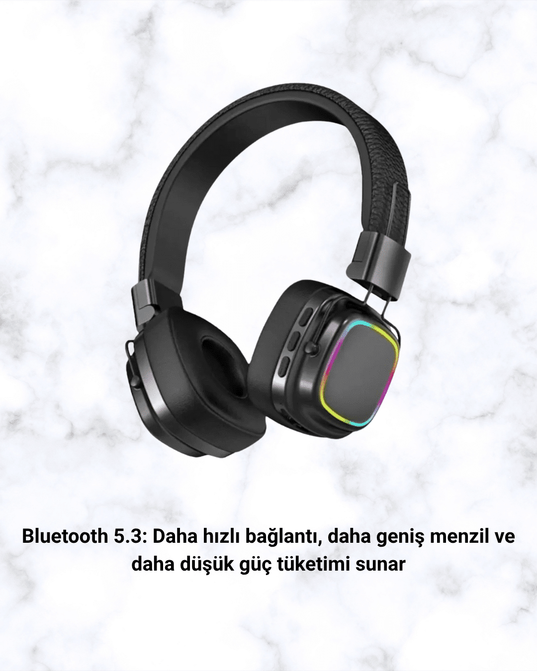 Bluetooth 5.3 Rainbow Işıklı Kulak Üstü Kablosuz Kulaklık Yeni Nesil