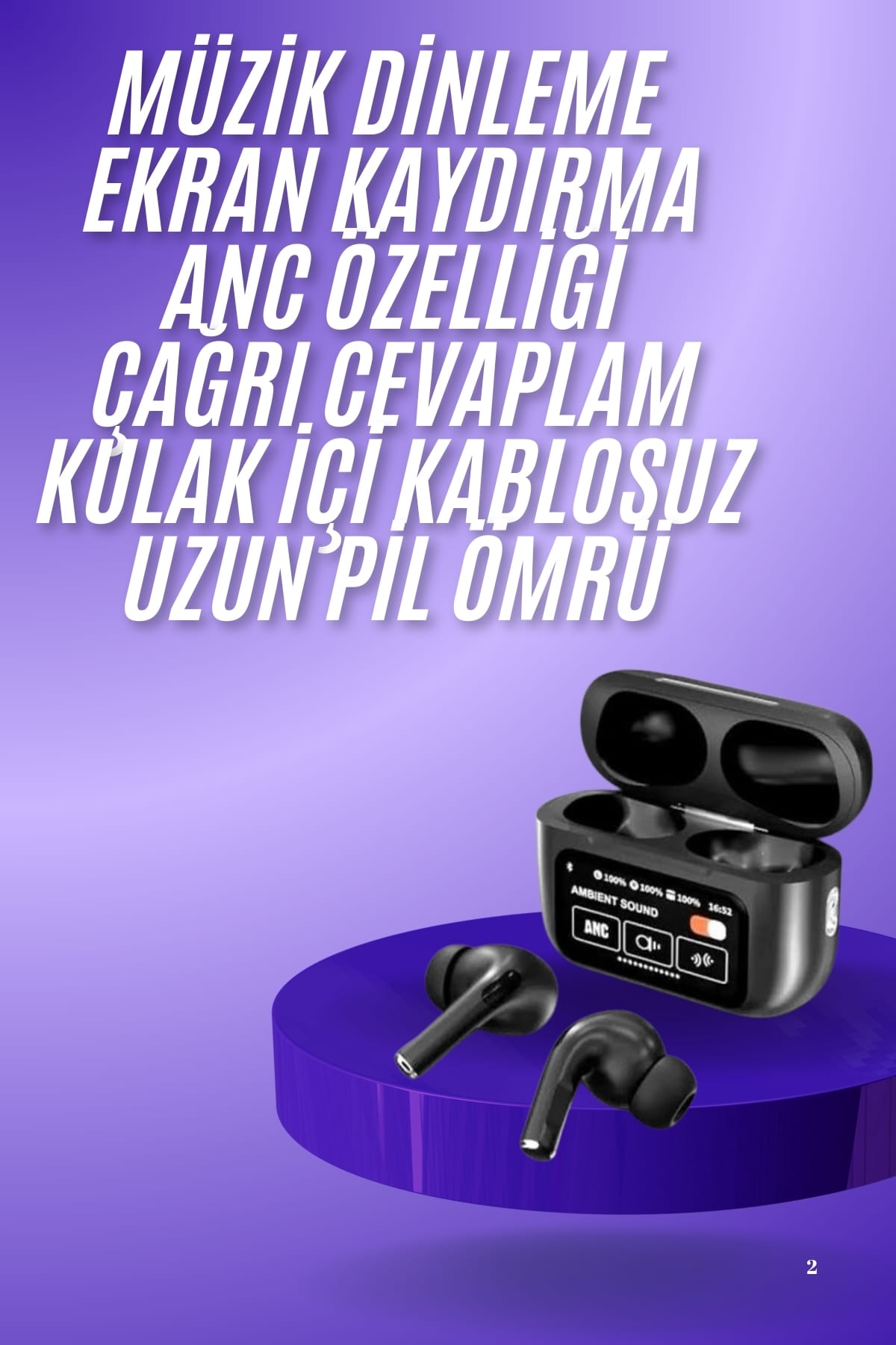 Yeni Nesil ANC Özellikli Çağrı Cevaplayan Dokunmatik Ekranlı Bluetooth Kulaklık Siyah Yeni Nesil