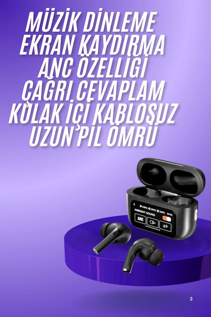 Yeni Nesil ANC Özellikli Çağrı Cevaplayan Dokunmatik Ekranlı Bluetooth Kulaklık Siyah Yeni Nesil