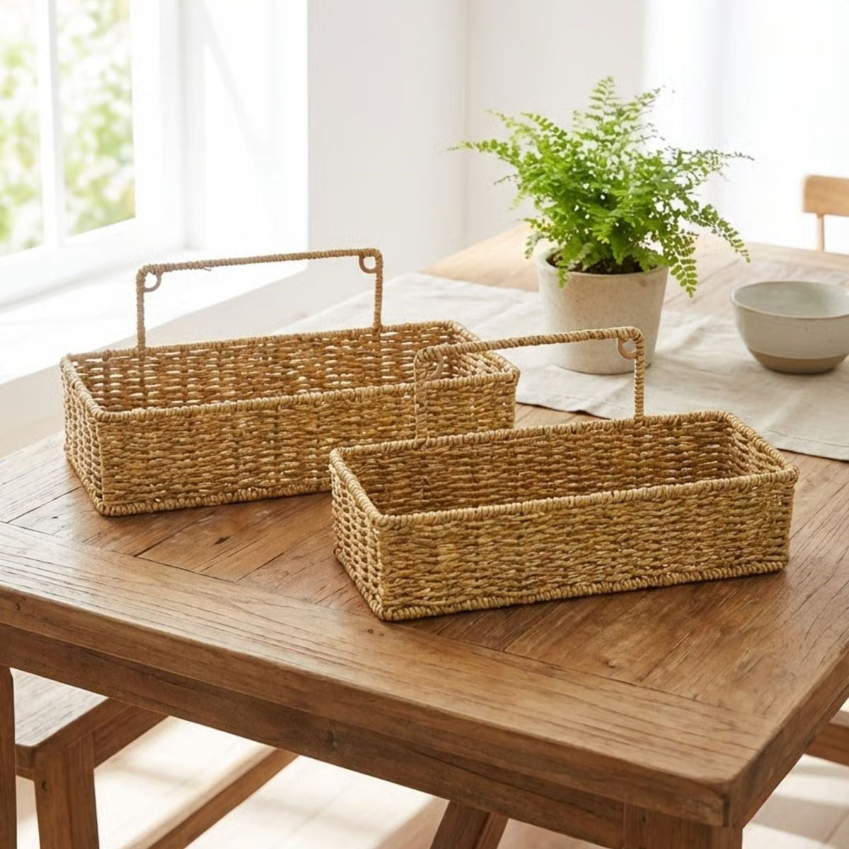 2’li Duvar Askılı Plastik Rattan Organizer – Dikdörtgen Hasır Görünümlü Mutfak Raf Sepeti, Banyo ve Ev İçi Düzenleme Ünitesi (5643)