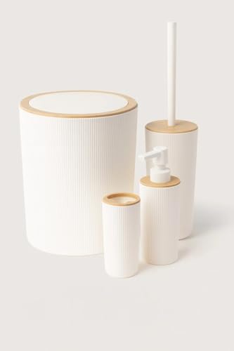 Quardi Banyo Seti Modern Çizgili - 7 L Kova 4 Parça Banyo Çöp Kovası ve Aksesuar Seti (beyaz)