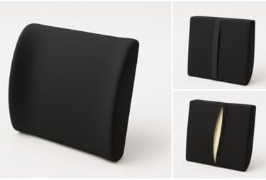 Ergonomik Bel Destek Yastığı, Siyah, 35x34x12 Cm, Yıkanabilir Kılıf, Ayarlanabilir Kemer, Ofis ve Araba için