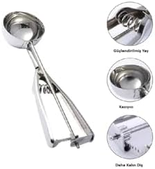 Paslanmaz Çelik Dondurma Kaşığı – 4 cm Kepçe – 20.5 cm Uzunluk – Ergonomik Tutma – Profesyonel Porsiyon Kaşığı – Çelik Yay Mekanizmalı