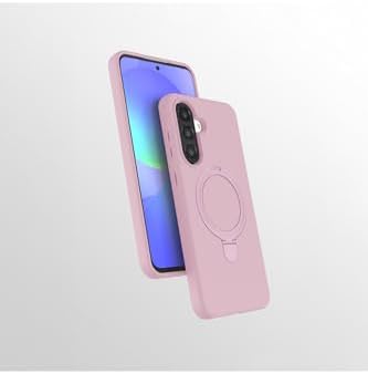 ile uyumlu Galaxy A36/A56 Kılıf MagSafe ile uyumlu Halkalı Extra Standlı Içi Kadife Yumuşak Renkli Silikon Kapak - pembe