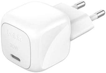 Kompakt Duvar Şarj Cihazı 30 W, Seyahat Dostu USB-C Power Delivery Hızlı Şarj, iPhone, Galaxy, iPad, AirPods, Tablet ve Daha Fazlası, USB-C’den USB-C’ye Kablo ile, Beyaz