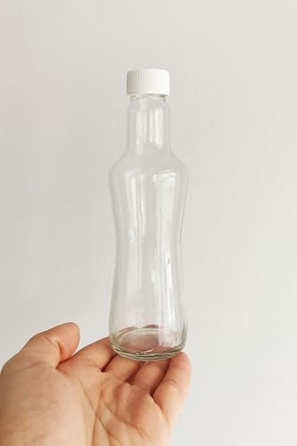 250 ml Şeffaf İnce Belli Kapaklı Cam Şişe 250 cc Meşrubat Şişesi 6 Adet (Beyaz Kapak)