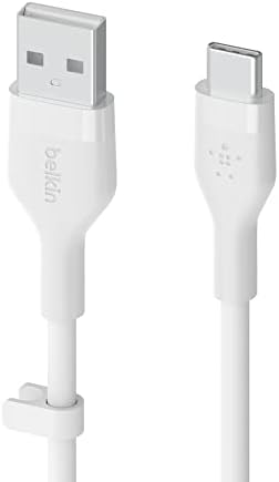 Silicone USB-C - USB-A Kablosu (2 m), iPad Pro, Galaxy S21, Ultra, Plus, 20, ve Diğer Aygıtlar için USB-IF Onaylı USB-C Şarj Kablosu - Beyaz
