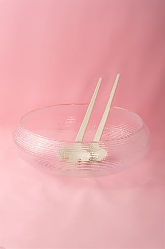4306 El Yapımı Büyük Boy Kendinden Kaşıklı Cam Salata Meyve Çerez Makarna Sunum Kasesi Şeffaf 24 Cm