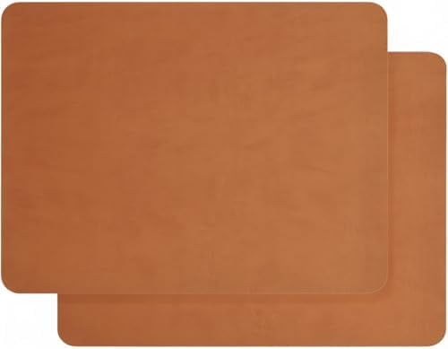 2 Adet Amerikan Servis – 44x35 cm Taba Renk Suni Deri Masa Altlığı, Su Geçirmez, Kaymaz, Isıya Dayanıklı Şık Sofra ve Masa Koruyucu Placemat Seti