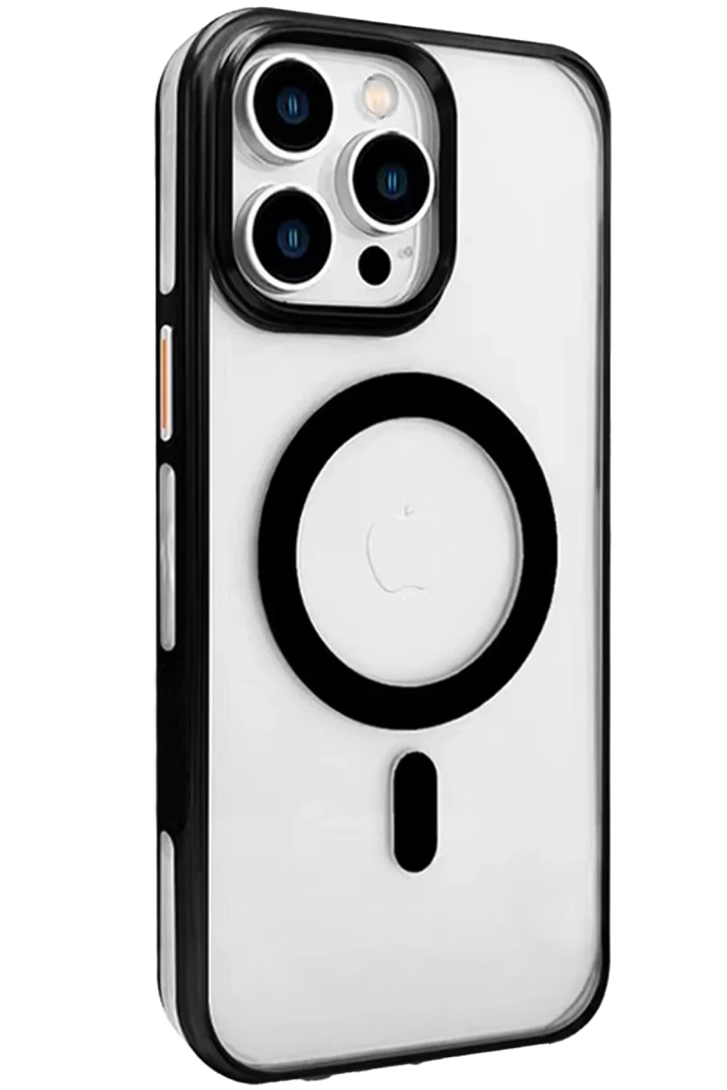 Joko Apple iPhone 15 Pro Max Gleam PC Sert Magsafe Kılıf - Şeffaf-Siyah