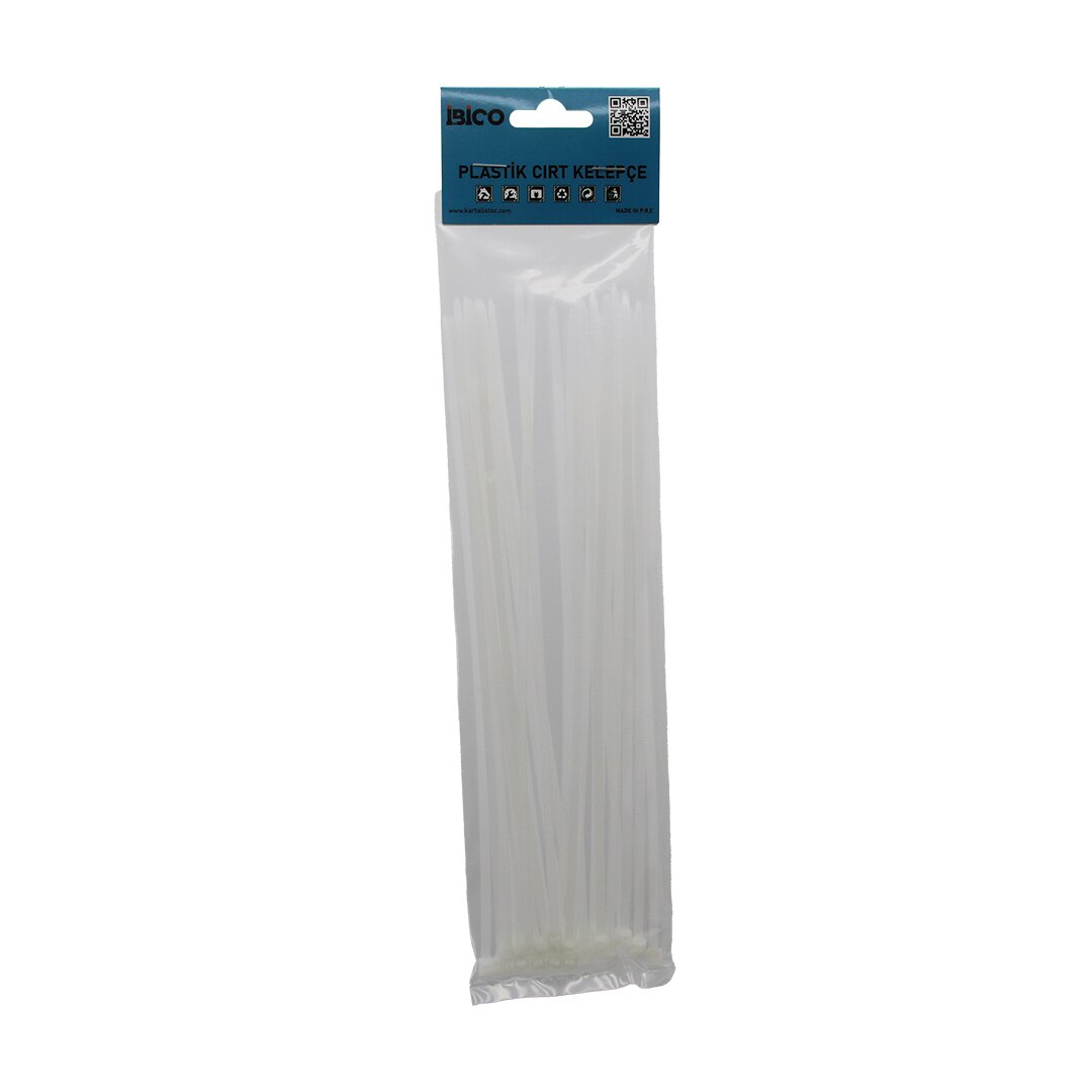 25PCS Beyaz 3.6X250MM Plastik Cırt Kelepçe