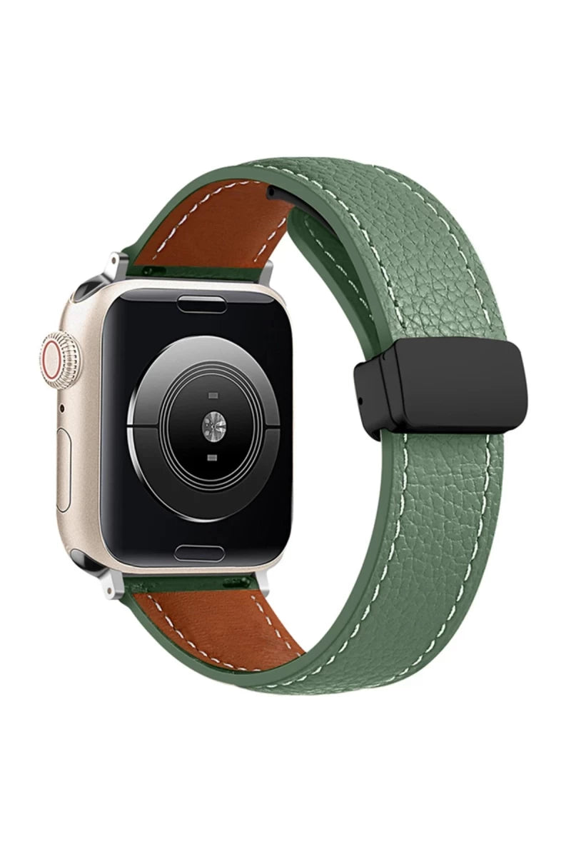 Apple Watch 42mm KR414 Daks Deri Kordon - Koyu Yeşil