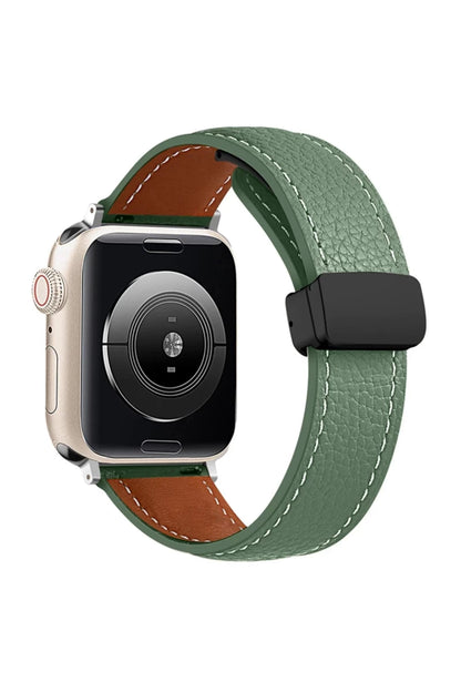 Apple Watch 42mm KR414 Daks Deri Kordon - Koyu Yeşil