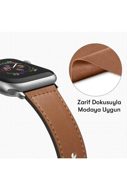 Apple Watch 42mm KR415 Luaz Deri Kordon - Kırmızı