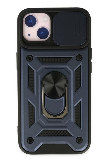 Apple iPhone 14 Kılıf Pars Lens Yüzüklü Silikon - Lacivert