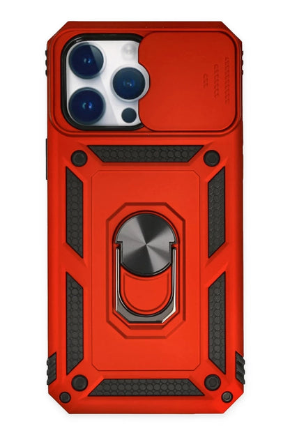 Apple iPhone 14 Pro Max Kılıf Pars Lens Yüzüklü Silikon - Kırmızı