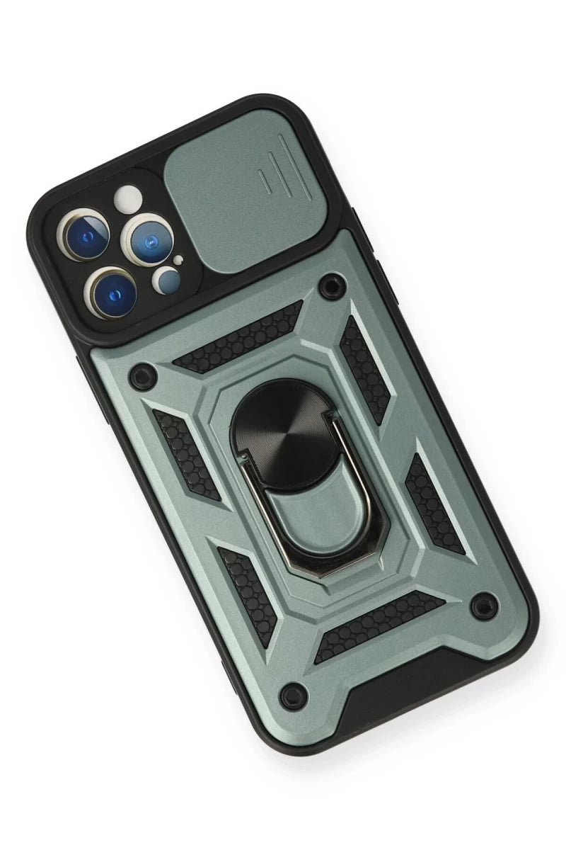 Apple iPhone 12 Pro Kılıf Pars Lens Yüzüklü Silikon - Yeşil