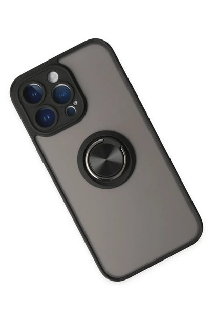 Apple iPhone 14 Pro Kılıf Montreal Yüzüklü Silikon Kapak - Siyah