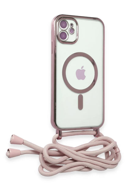 Apple iPhone 11 Kılıf Divo Lazer Askılı Magsafe Kapak - Pembe