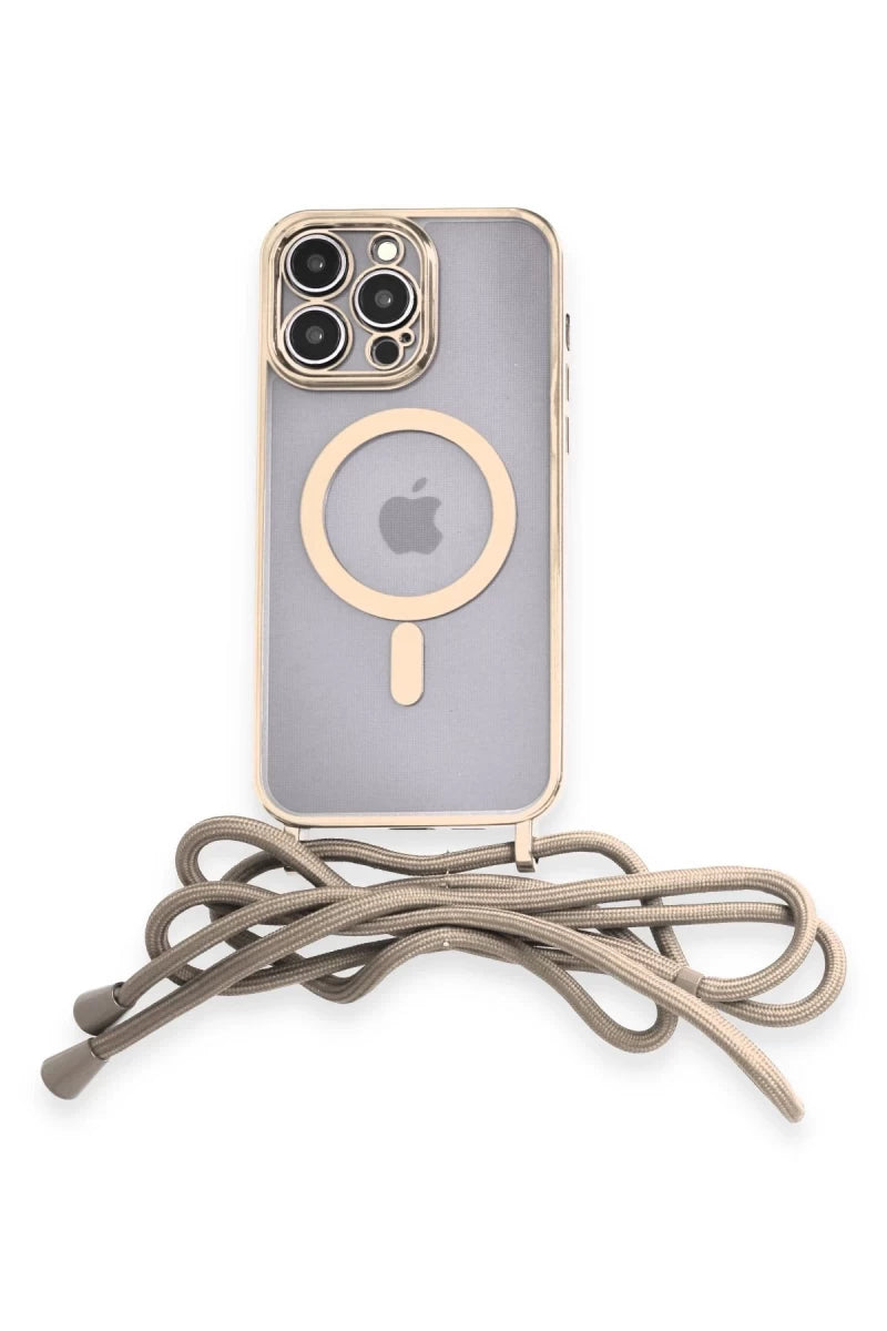 Apple iPhone 12 Pro Kılıf Divo Lazer Askılı Magsafe Kapak - Gold