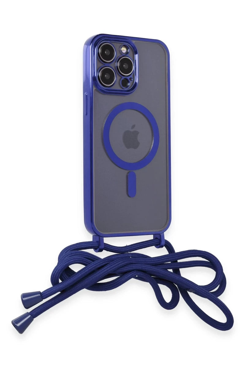 Apple iPhone 12 Pro Kılıf Divo Lazer Askılı Magsafe Kapak - Mavi