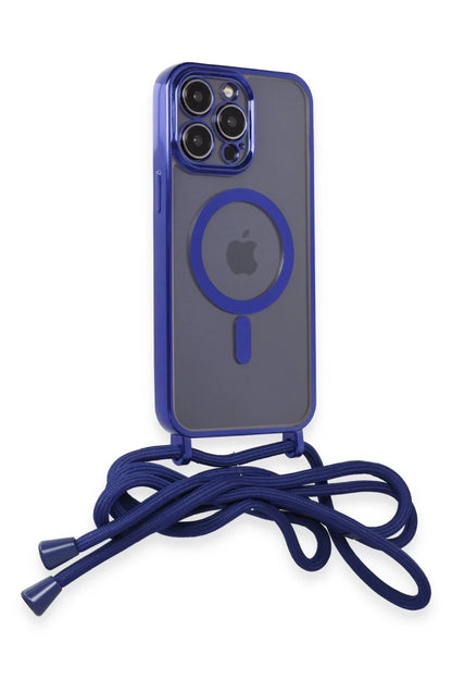 Apple iPhone 12 Pro Kılıf Divo Lazer Askılı Magsafe Kapak - Mavi