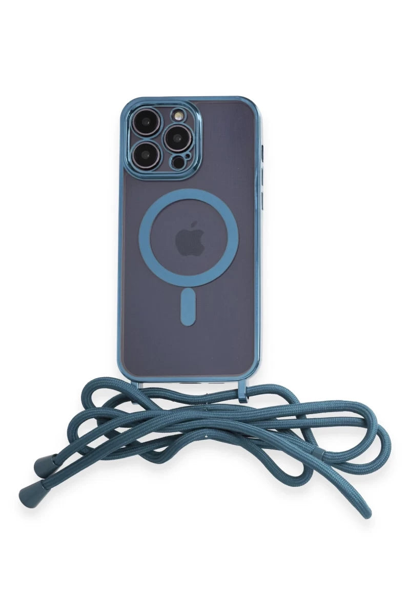 Apple iPhone 12 Pro Max Kılıf Divo Lazer Askılı Magsafe Kapak - Sierra Blue