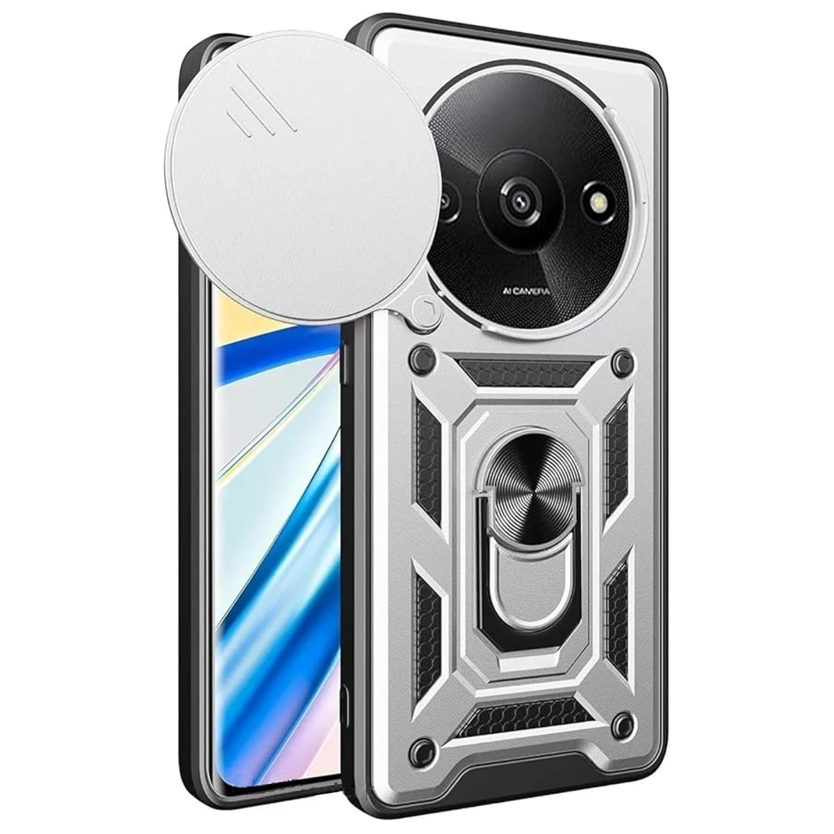 Xiaomi Redmi A3 4G Kılıf Pars Lens Yüzüklü Silikon - Gümüş