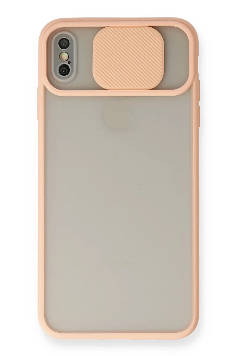 Apple iPhone XS Max Kılıf Palm Buzlu Kamera Sürgülü Silikon - Pembe
