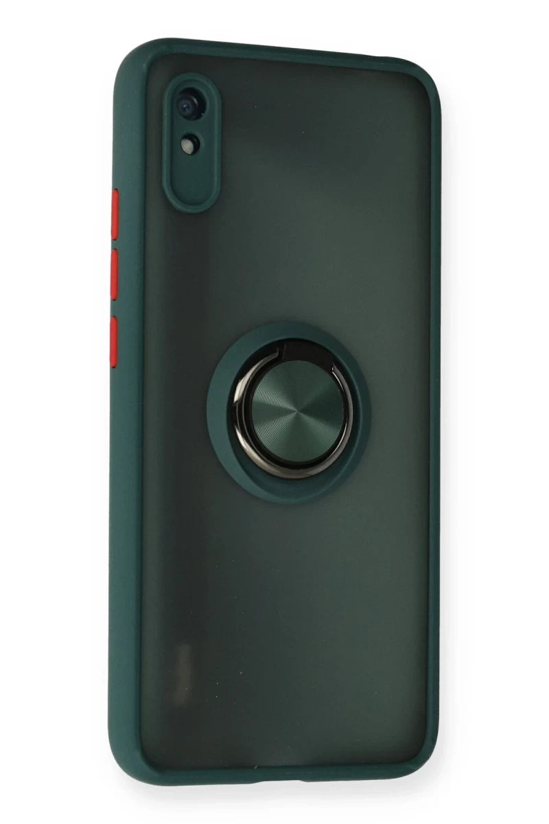 Xiaomi Redmi 9A Kılıf Montreal Yüzüklü Silikon Kapak - Yeşil