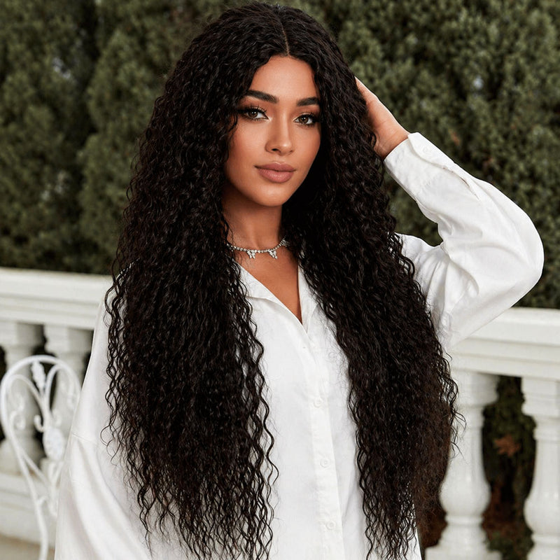 Afro Dalga Fiber Sentetik Tül Peruk - Koyu Kestane