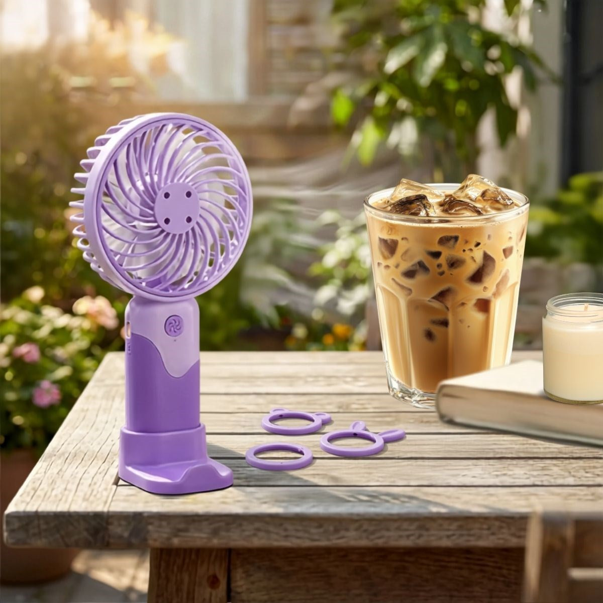 BUFFER® 3 Kademeli Masaüstü ve El Fanı – Telefon Tutuculu, 3 Farklı Değiştirilebilir Halka Tasarımlı Mini Fan MZL37A