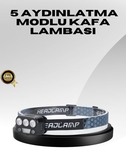 USB Şarjlı LED Kafa Lambası 300 Lümen Güç Göstergeli