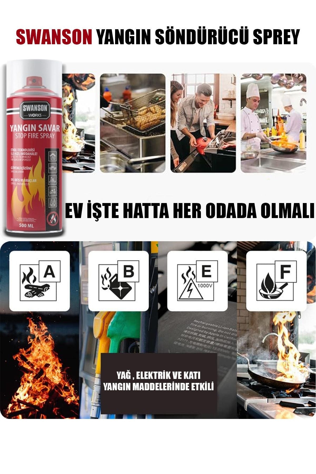 3 Adet Yangın Söndürücü - Yangın Savar Sprey 500ML + 500 Ml + 500 Ml Ev - Ofis - Oto Araç Ateş Boğucu Köpük Tabaka Oluşturur