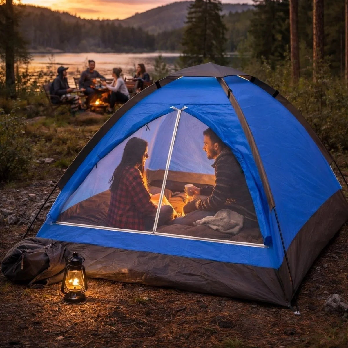 3 Kişilik Manuel Kamp Çadırı – Düz Kapılı Outdoor Aile, Doğa, Piknik ve Kamp Çadırı 200x150x110 cm