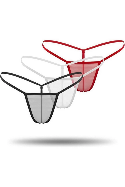 3'lü Renkli Transparan Tül String Tanga Tm0369 - Çok Renkli / XS
