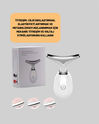 Cilt Yenileyici Şarjlı Güzellik Aleti – Pozitif/Negatif İyon, Titreşimli Masaj ve Kırmızı-Mavi-Yeşil Işıkla Yeni Nesil