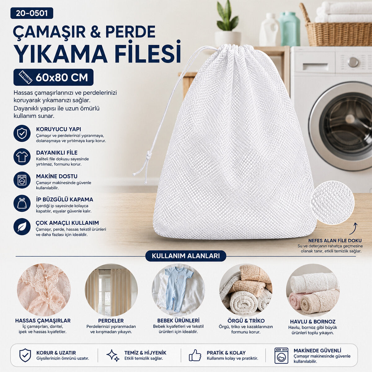 30 ADET 60X80CM ÇAMAŞIR - PERDE YIKAMA FİLESİ (5643)