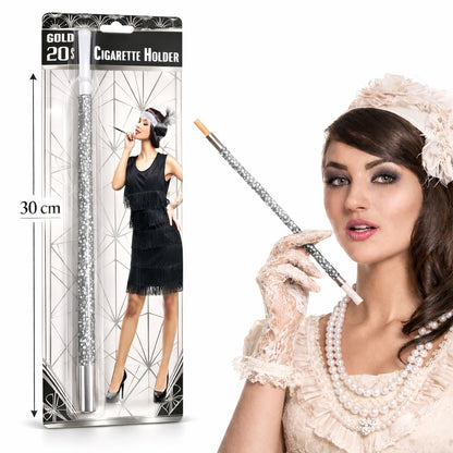 30 cm Gümüş Payetli Sigara Tutacağı – 1920’ler Gatsby Parti Aksesuarı (5643)