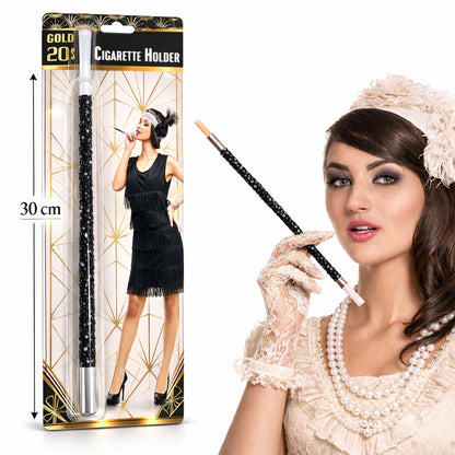 30 cm Siyah Payetli Sigara Tutacağı – 1920’ler Gatsby Parti Aksesuarı (5643)