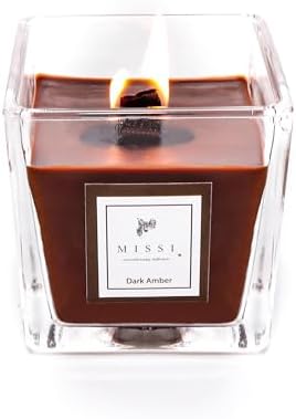 Kare Cam Ahşap Fitilli Dark Amber Kokulu Vegan Mum (8x8 cm)