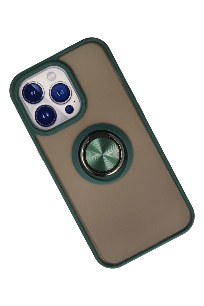 Apple iPhone 15 Pro Kılıf Montreal Yüzüklü Silikon Kapak - Yeşil