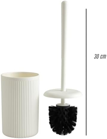 Beyaz-Siyah-Bej Çizgili Lüks Tuvalet Fırçası Seti – 30 cm Uzunluk | Modern, Şık ve Dayanıklı Banyo Aksesuarı | Kaymaz, Hijyenik Tasarım (Beyaz)